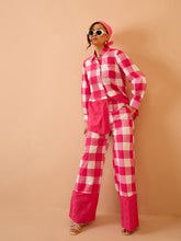 Pink Big Check Schiffli Shirt With Wide Pants-Pink Paprika By SASSAFRAS