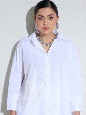 White Poplin Embellished Shirt With Paper Bag Shorts-SASSAFRAS