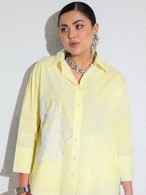 Yellow Poplin Embellished Shirt With Paper Bag Shorts-SASSAFRAS
