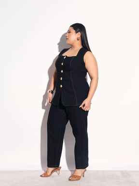 Black Denim Sleeveless Top With Mom Fit Jeans -SASSAFRAS Curve