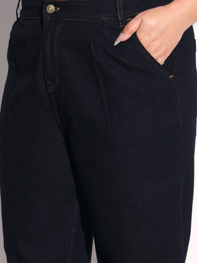 Black Denim Sleeveless Top With Mom Fit Jeans -SASSAFRAS Curve