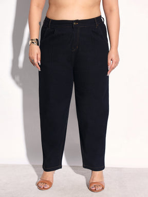 Women Black Denim Sleeveless Top With Mom Fit Jeans