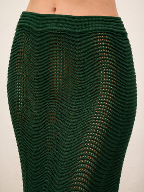Forest Green Crochet Round Neck Top With Straight Skirt-SASSAFRAS