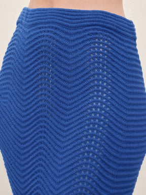 Blue Crochet Round Neck Top With Straight Skirt-SASSAFRAS