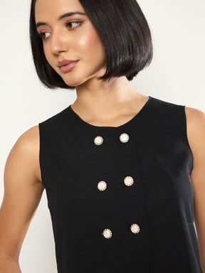 Black Double Breasted Crop Top With Straight Pants-SASSAFRAS