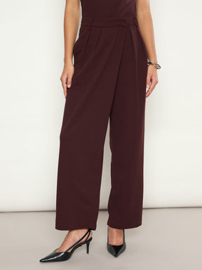 Women Burgundy Halter Neck Top With Wrap Straight Pants