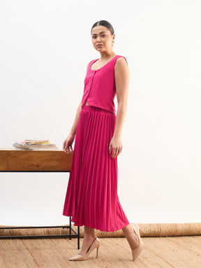 Fuchsia Sleeveless Waistcoat With Midi Skirt-SASSAFRAS worklyf