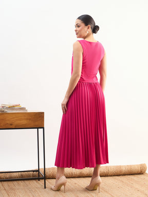 Fuchsia Sleeveless Waistcoat With Midi Skirt-SASSAFRAS worklyf