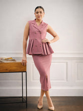Pink Sleeveless Notched Button Top With Skirt-SASSAFRAS worklyf