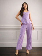 Purple Rhombus Neck Top With Cross Pocket Pants-SASSAFRAS worklyf