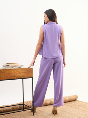Purple Rhombus Neck Top With Cross Pocket Pants-SASSAFRAS worklyf