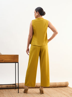 Lemon Rhombus Neck Top With Cross Pocket Pants-SASSAFRAS worklyf