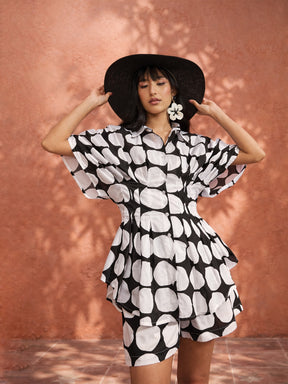 Black Polka Dot Shirt with Shorts-Pink Paprika by SASSAFRAS