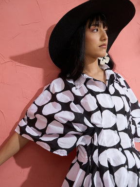 Black Polka Dot Shirt with Shorts-Pink Paprika by SASSAFRAS