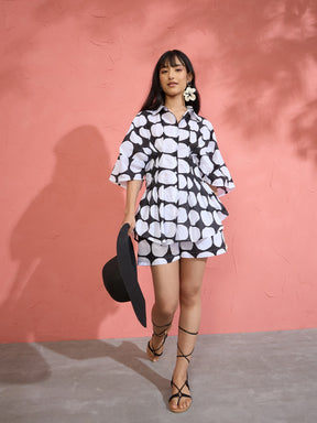 Women Black Polka Dot Shirt with Shorts