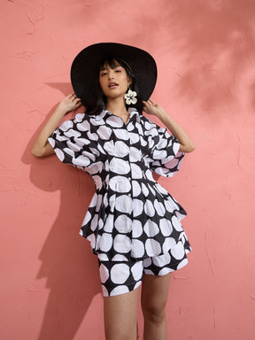 Women Black Polka Dot Shirt with Shorts