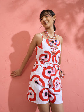 Red Evil Eye Print Vest Top With Shorts-Pink Paprika by SASSAFRAS