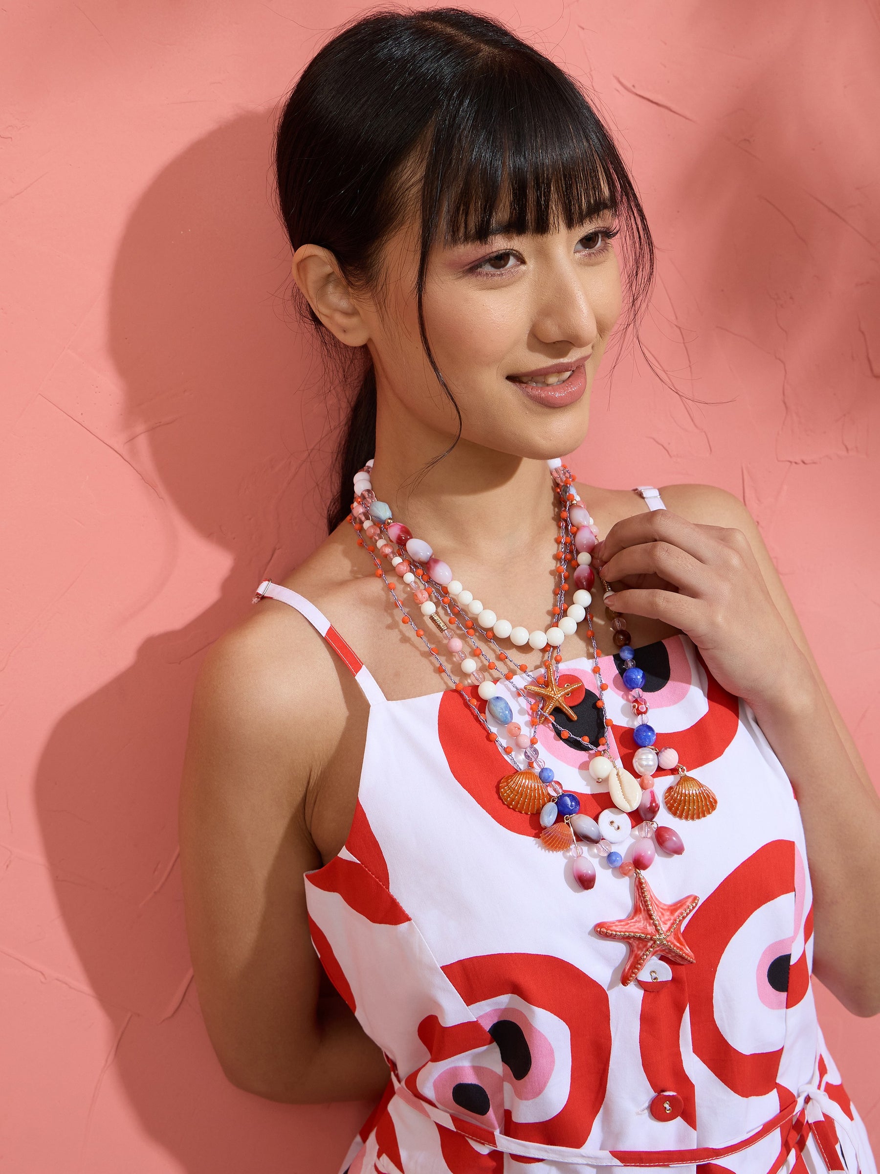 Red Evil Eye Print Vest Top With Shorts-Pink Paprika by SASSAFRAS