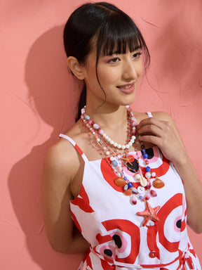 Red Evil Eye Print Vest Top With Shorts-Pink Paprika by SASSAFRAS