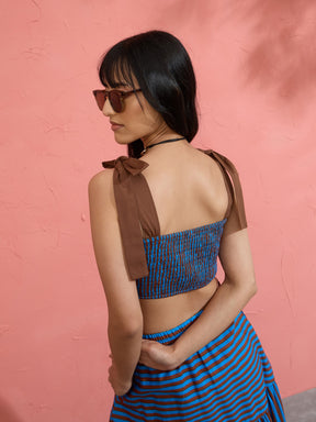 Blue & Brown Stripe Strappy Tube Top With Tiered Skirt-Pink Paprika by SASSAFRAS