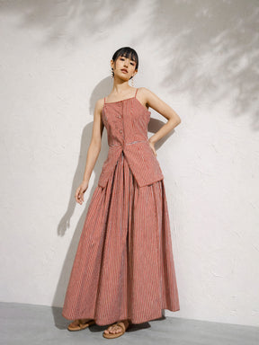 Brown Pin Stripe Strappy Vest Top With Gathered Skirt -Pink Paprika by SASSAFRAS