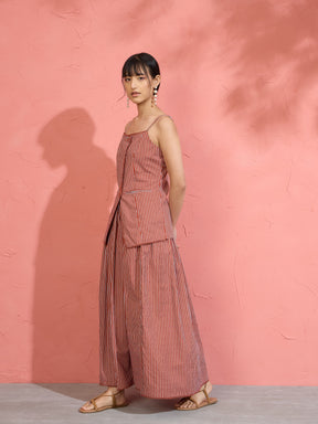 Brown Pin Stripe Strappy Vest Top With Gathered Skirt -Pink Paprika by SASSAFRAS