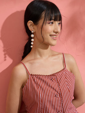 Brown Pin Stripe Strappy Vest Top With Gathered Skirt -Pink Paprika by SASSAFRAS