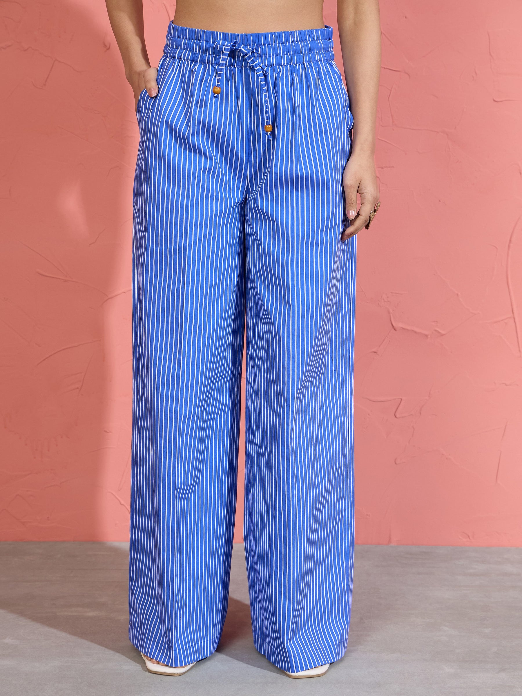 Blue Pin Stripe Wrap Vest With Pants-Pink Paprika by SASSAFRAS