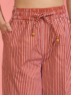 Brown Pin Stripe Wrap Vest With Pants-Pink Paprika by SASSAFRAS