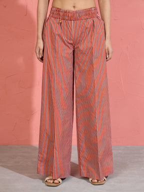 Women Brown Pin Stripe Wrap Vest With Pants