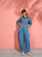 Blue & Brown Stripe Shirt With Balloon Pants-Pink Paprika by SASSAFRAS