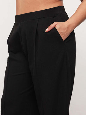 Black Round Neck Top With Straight Pants -SASSAFRAS Curve