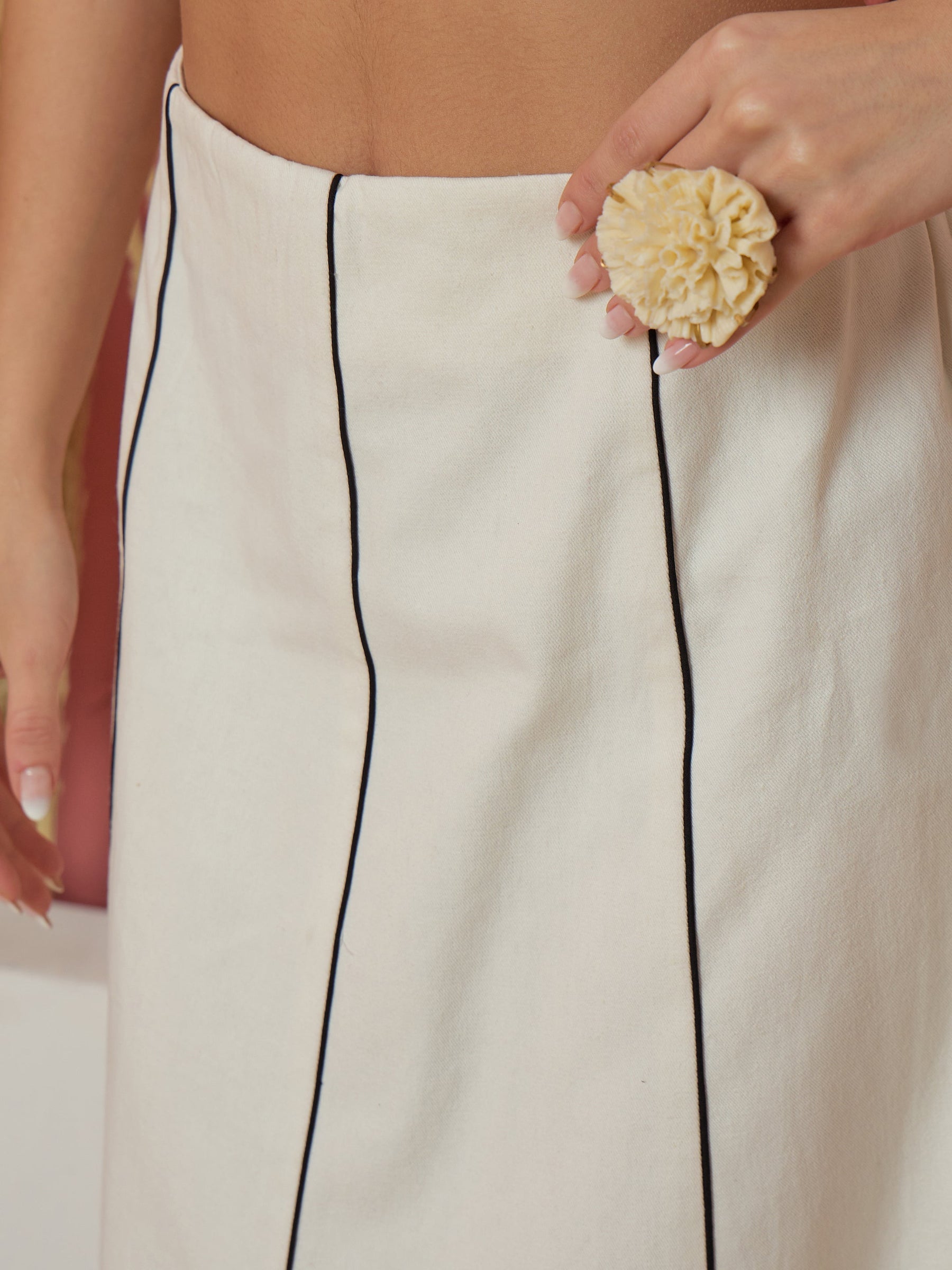Women White Twill Strappy Crop Top With Scalloped Skirt