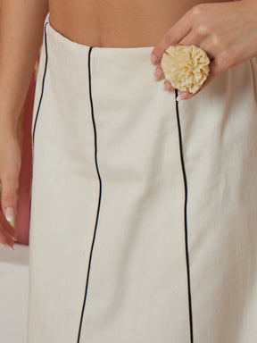 Women White Twill Strappy Crop Top With Scalloped Skirt
