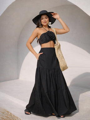 Black Front Corsage Tube Top With Tiered Skirt-Pink Paprika by SASSAFRAS