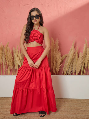 Red Front Corsage Tube Top With Tiered Skirt-Pink Paprika by SASSAFRAS
