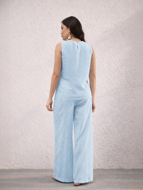 Women Blue Sleeveless A-Line Top With Straight Pants