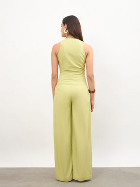 Green Vest Top With Belted Straight Pants-SASSAFRAS
