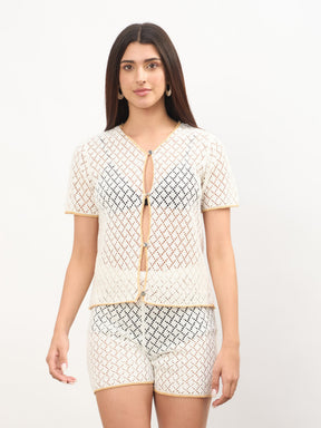 Women White Front Button Oversize Top With Shorts
