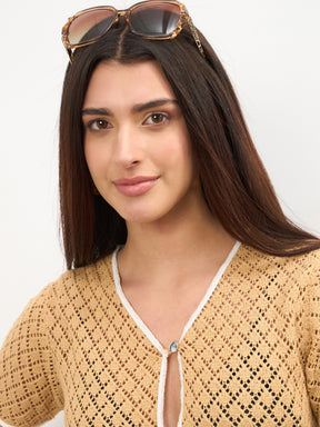 Beige Front Button Oversize Top With Shorts-SASSAFRAS