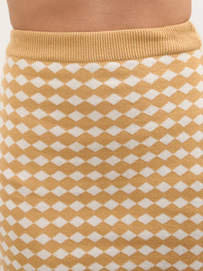 Women Beige & White Round Neck Crop Top With Mini Skirt