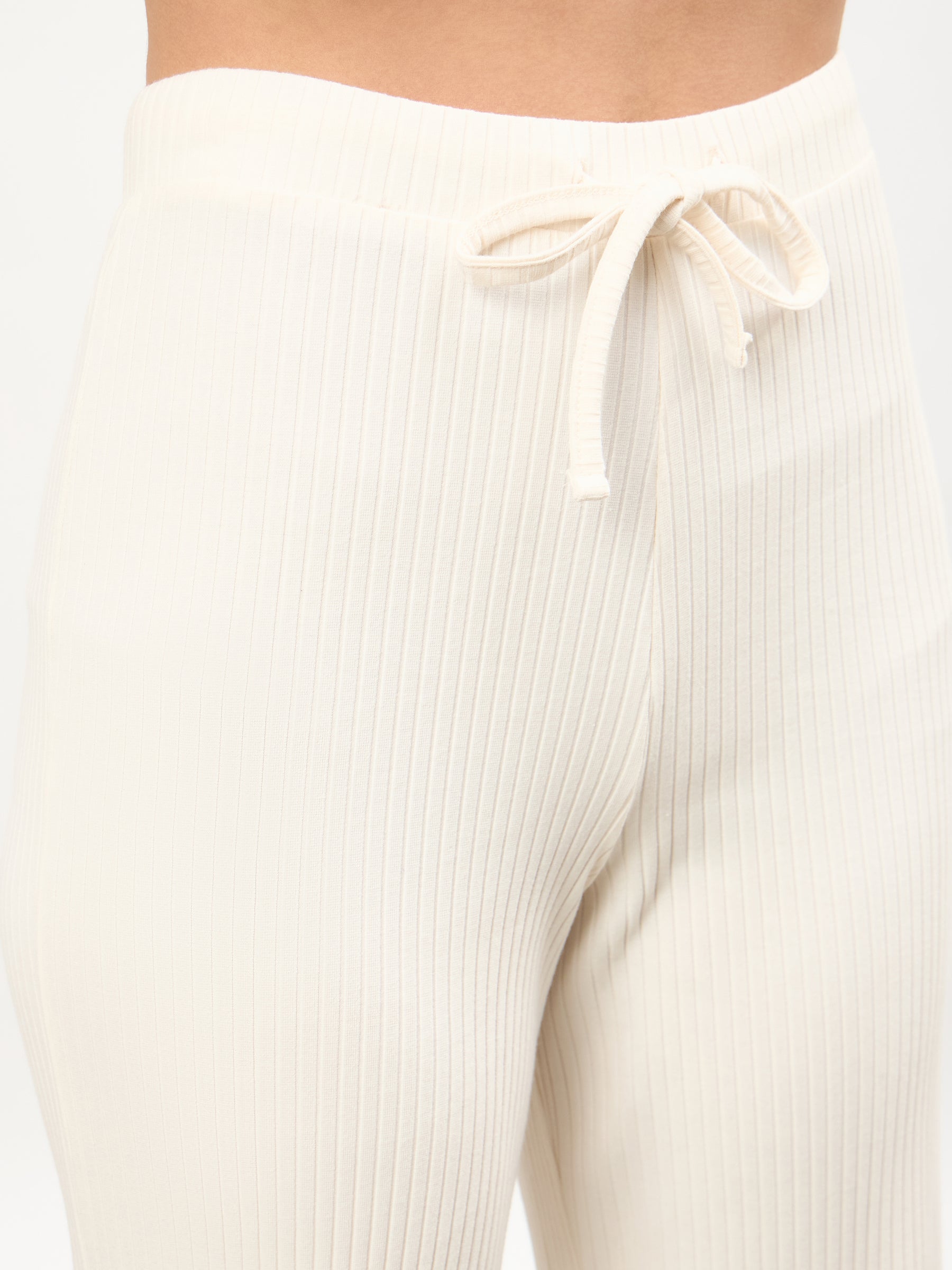 Off-White Round Neck Button Down Top With Drawstring Pants-SASSAFRAS