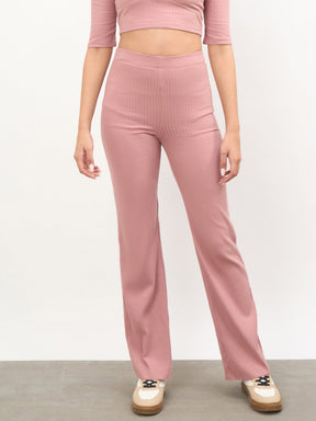 Women Pink V-Neck Crop Top With Elasticated Pants