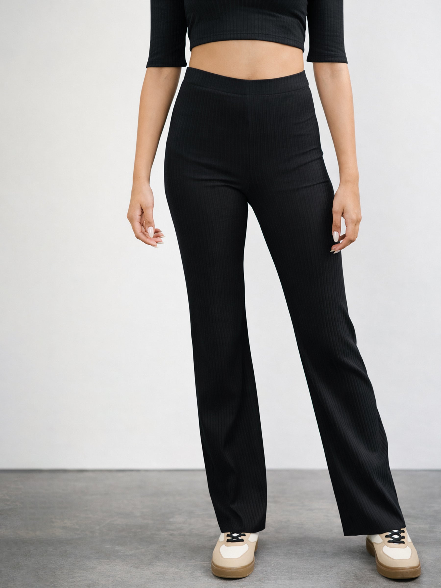Black V-Neck Crop Top With Elasticated Pants-SASSAFRAS