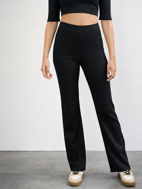Black V-Neck Crop Top With Elasticated Pants-SASSAFRAS