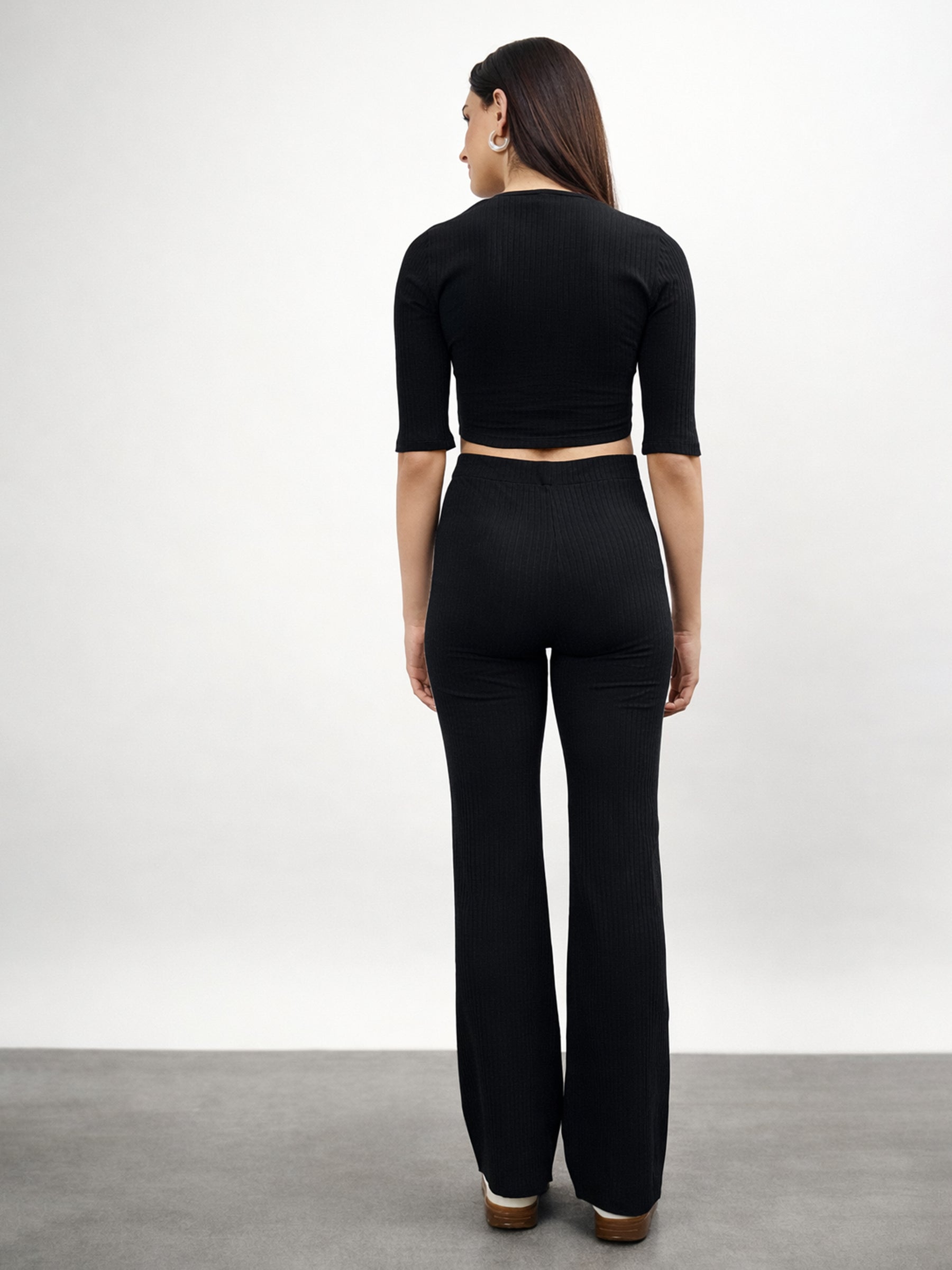Black V-Neck Crop Top With Elasticated Pants-SASSAFRAS