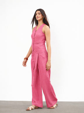 Pink Vest Top With Belted Straight Pants-SASSAFRAS
