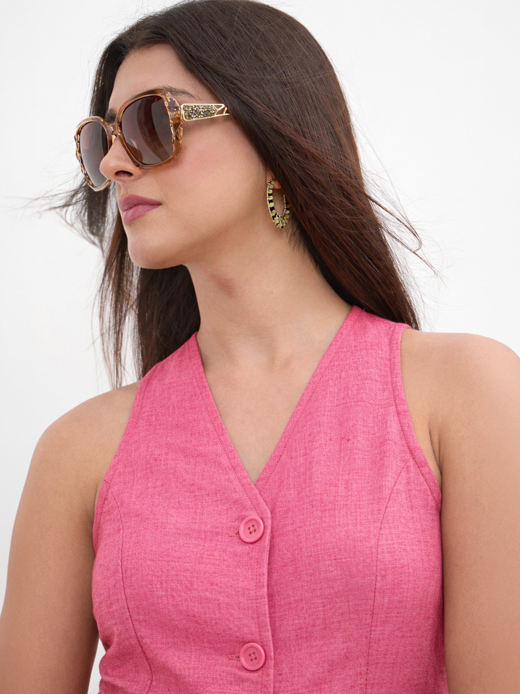 Pink Vest Top With Belted Straight Pants-SASSAFRAS