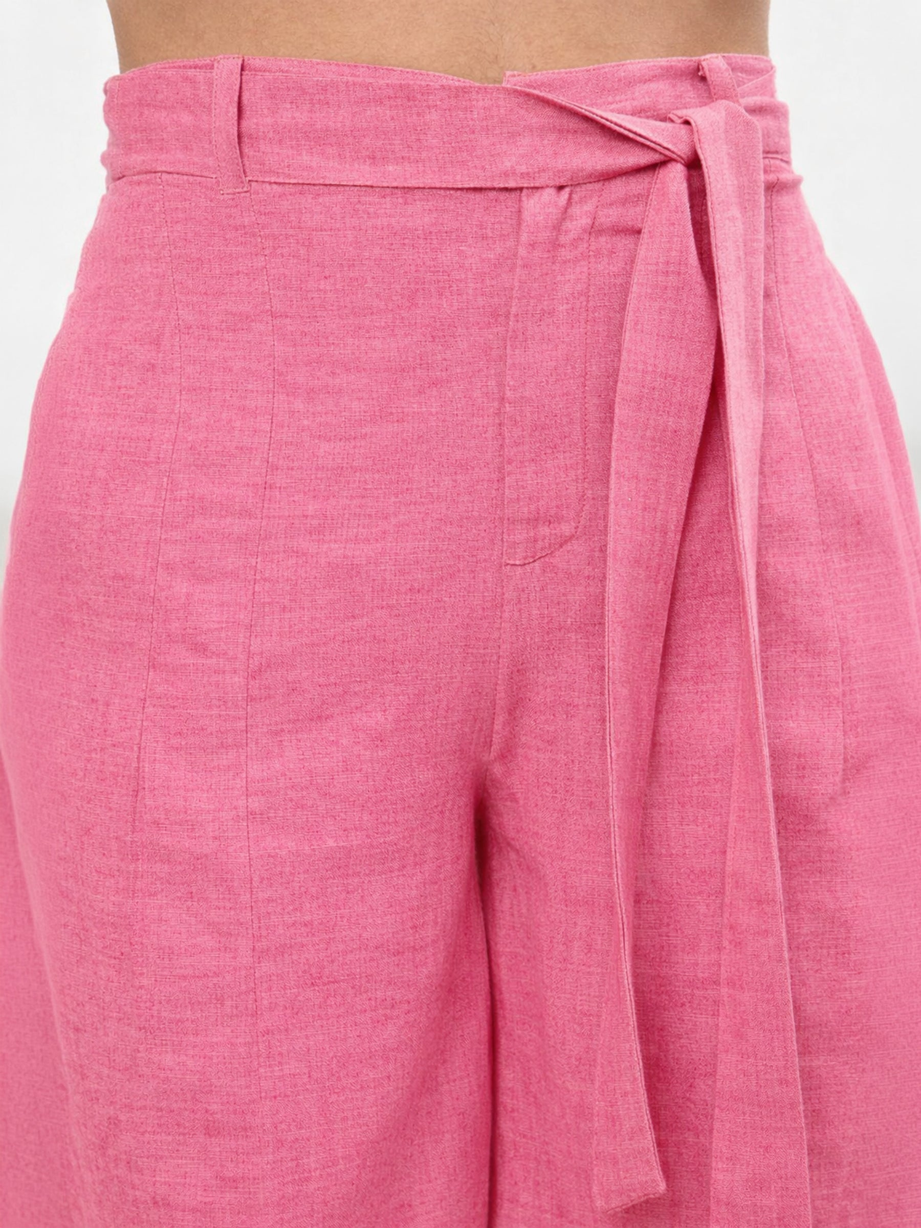 Pink Vest Top With Belted Straight Pants-SASSAFRAS