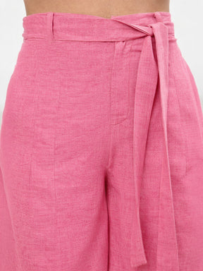 Pink Vest Top With Belted Straight Pants-SASSAFRAS
